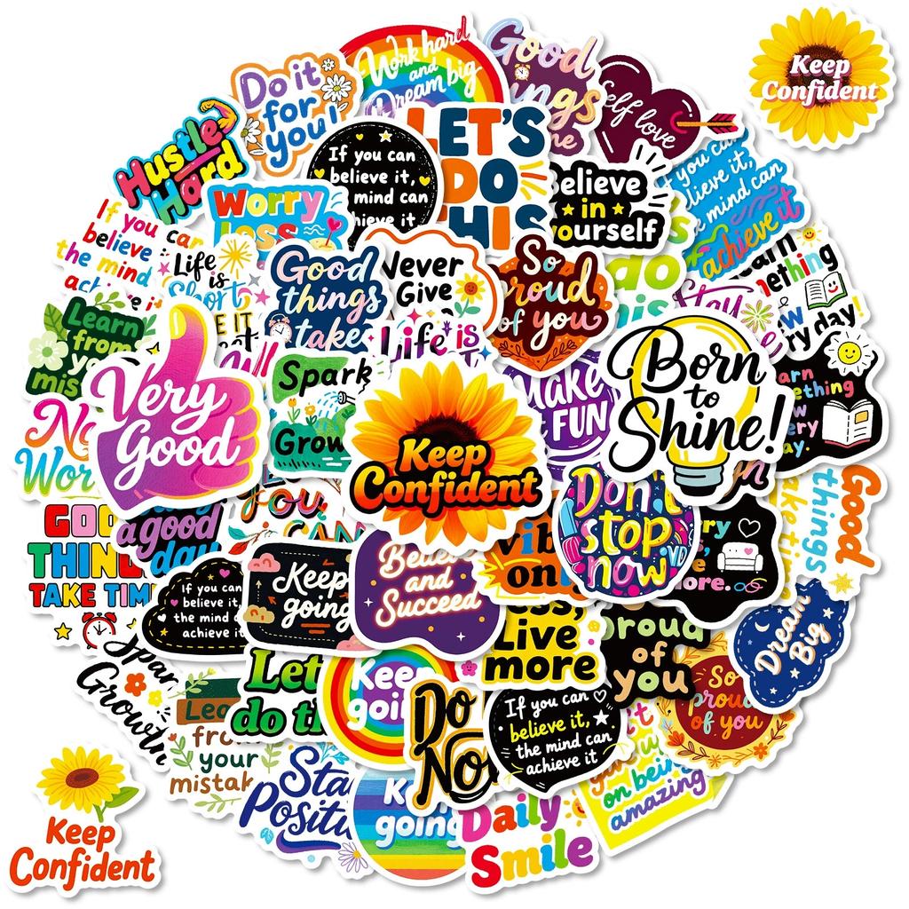 56 STK Inspirierende Graffiti-Aufkleber Positive Text-Aufkleber Dekorative Notizbuch-Laptop-Aufkleber Wasserdichte Schreibwaren-Aufkleber