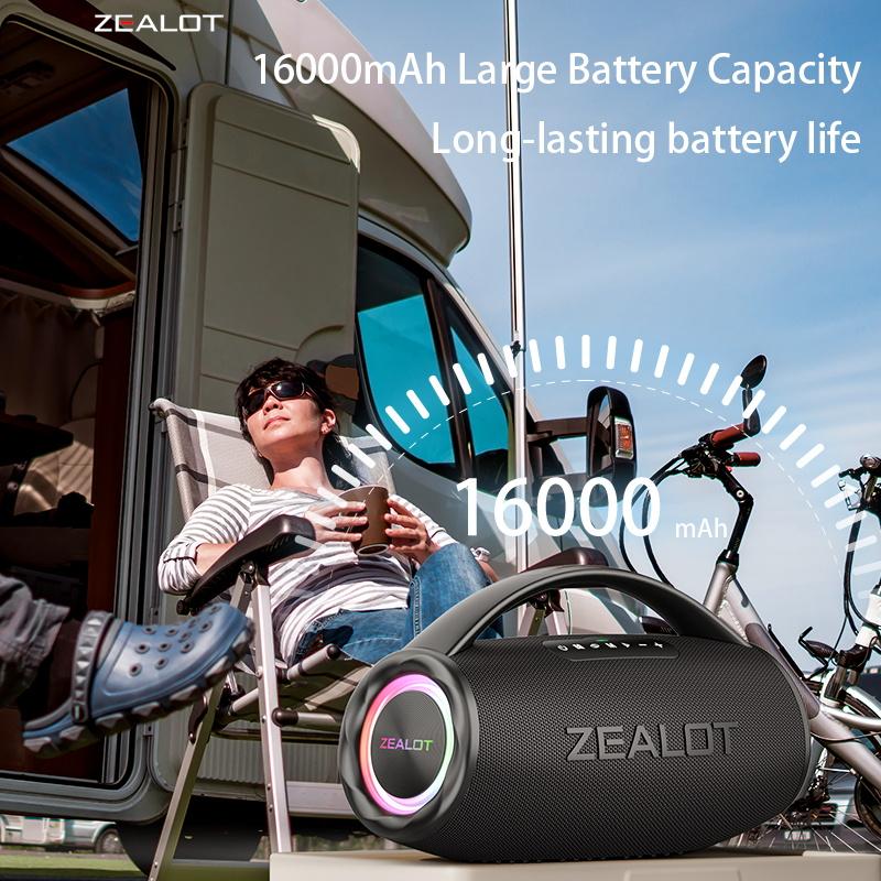 ZEALOT S97 80W Portable Bluetooth Speaker High Volume Waterproof 16000mAh Wireless TWS Subwoofer Suporrt USB/TF/AUX RGB Light.