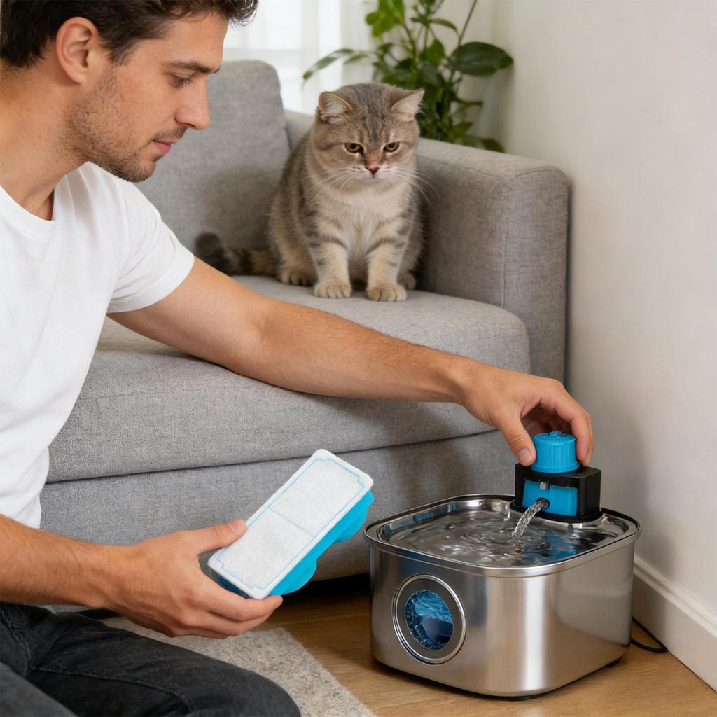 6 Pack Cat Water Fountain Filter with Sponge - Activated Carbon Odor Removing Replacement Cartridge for Pet Drinking Dispenser
