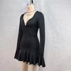 Women's 2024 Autumn/Winter Solid Color Low Neck Long Sleeve Ruffle Dress