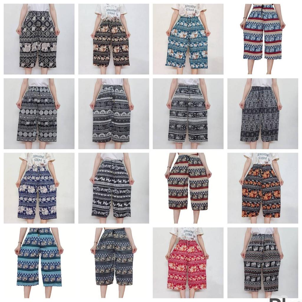 Spodnie Krótkie Słoniowe Regulowany Elastyczny Pas Pasek Unisex Kobiety Mężczyźni Nadruk Tajlandia Casual Streetwear Plaża Lato Boho Bohema Retro Vintage