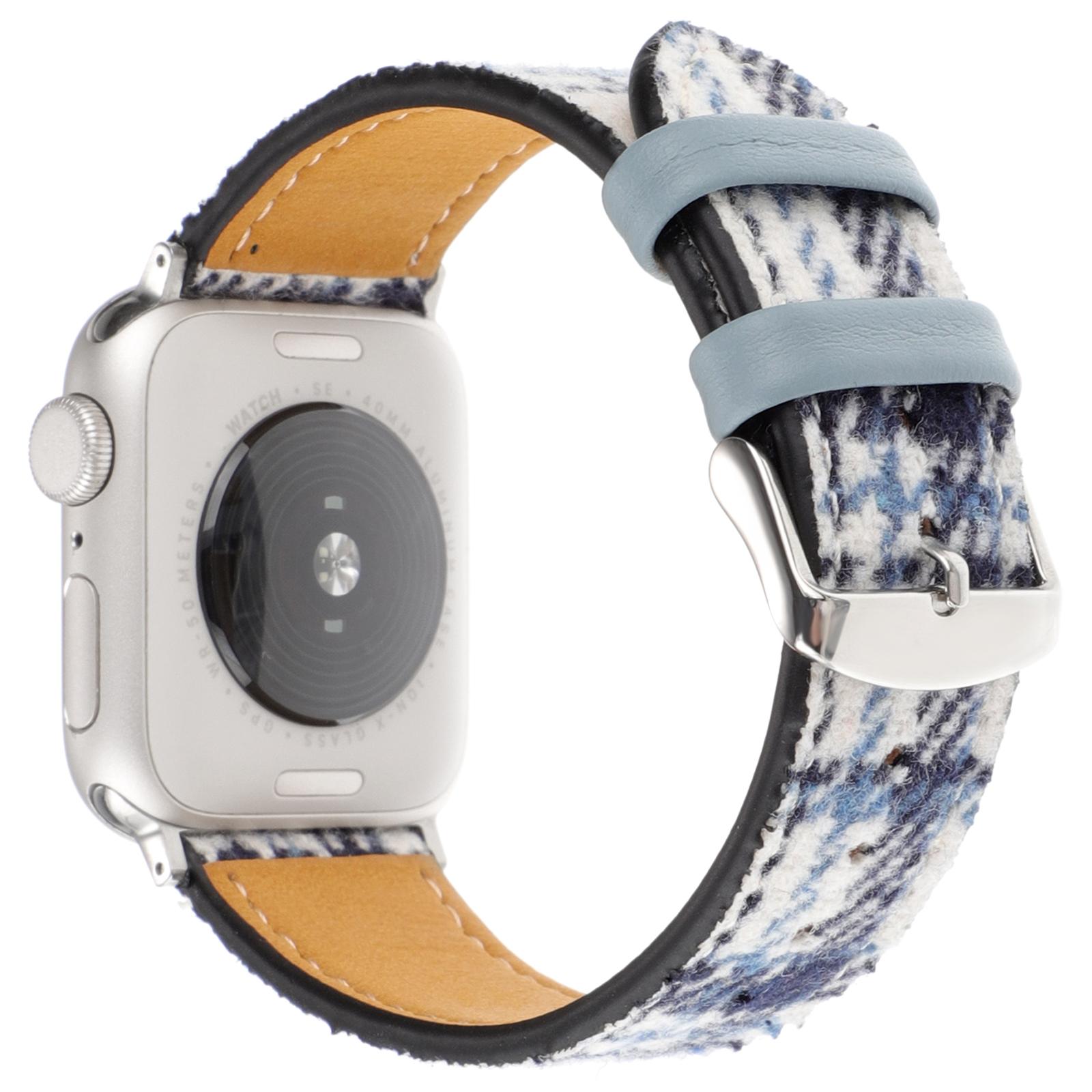 

Plaid Texture Wool+Leather Strap for Apple Watch Series 10 46mm/Ultra 2/Ultra 49mm/9 8 7 45mm/SE (2023) SE (2022) SE 6 5 4 44mm/3 2 1 42mm Blue