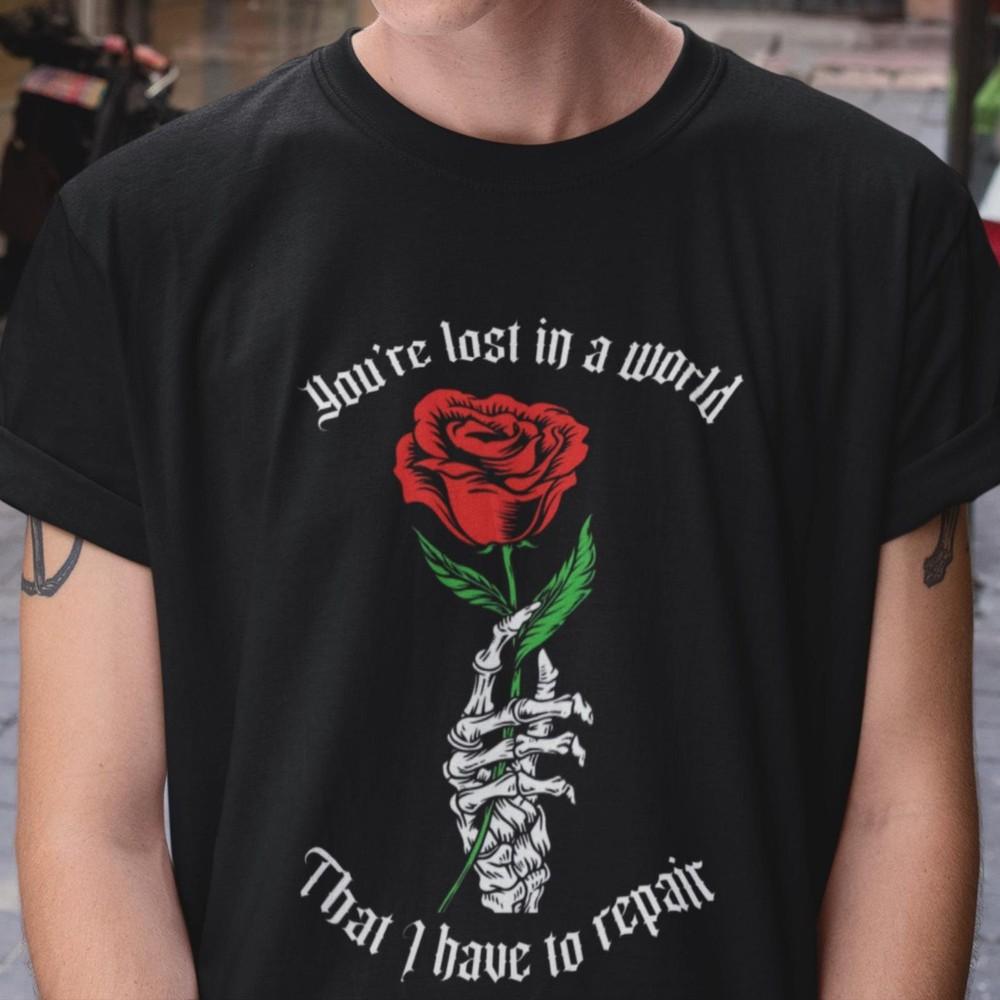 26 Gothic skeleton hand holding a rose t-shirt, romantic dark aesthetic tee, al Unisex T-Shirt XXL