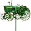 Garden Wind Spinner, Green Tractor Motocycle Fighter Jet Windmill Stake with Rotating Wheels for Patio Yard Garden,Unique Outdoor Sculptures Ornament