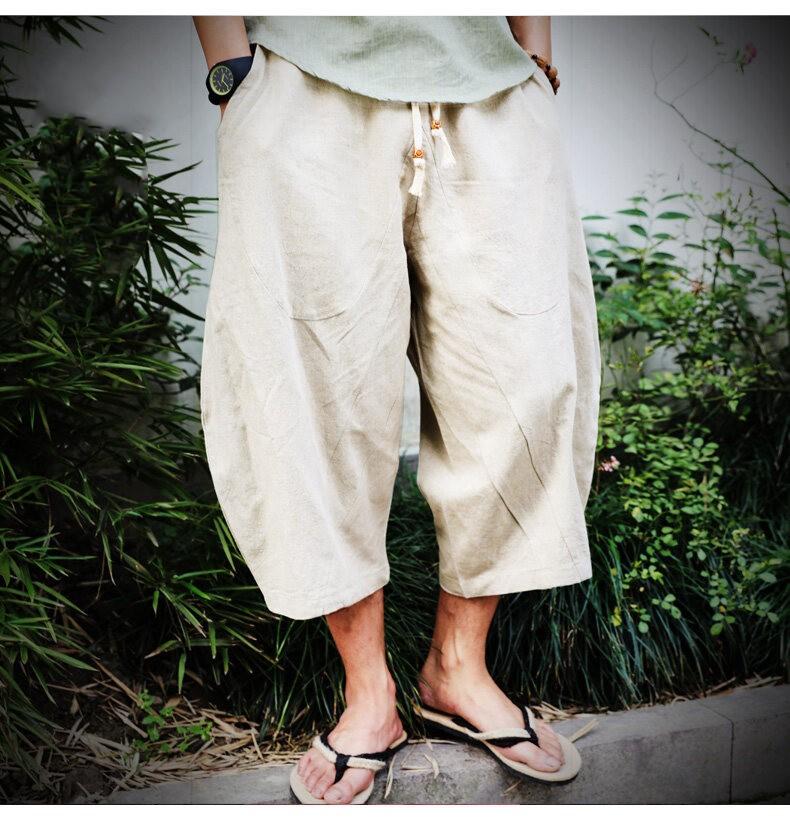 Men's Summer Loose-Fit Cotton-Linen Pants: Chinese-Style Wide-Leg Casual Linen Shorts