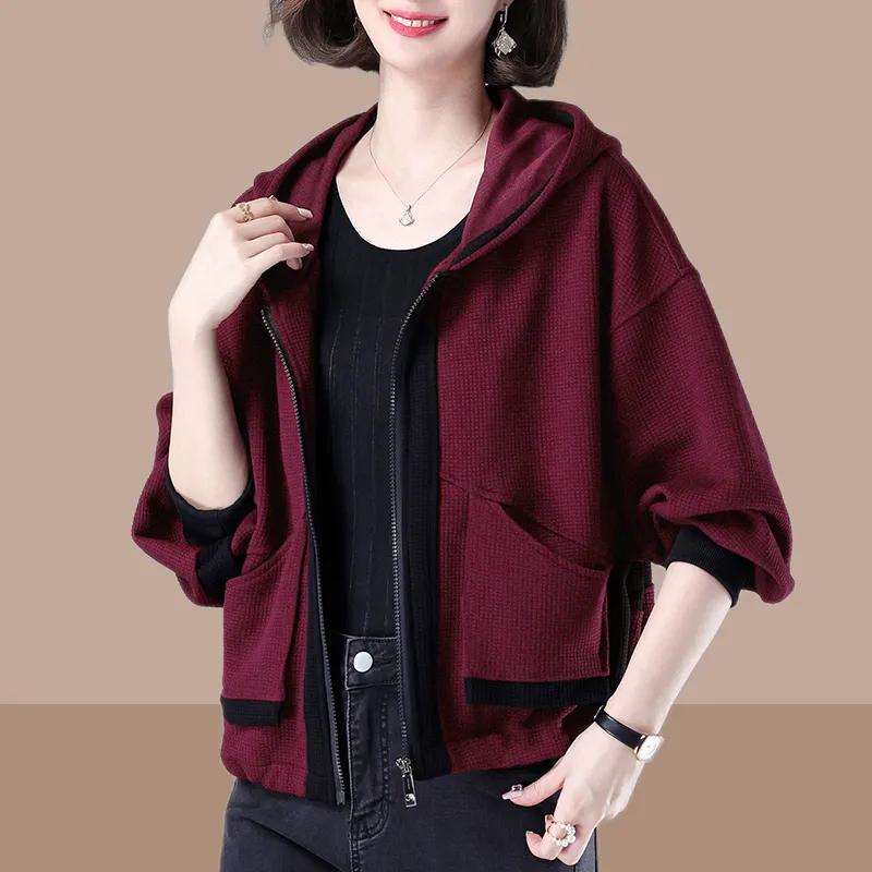 Fashionable Hoodie Jacket Women's Spring Autumn   Casual Trendy Top Loose Fit Coat