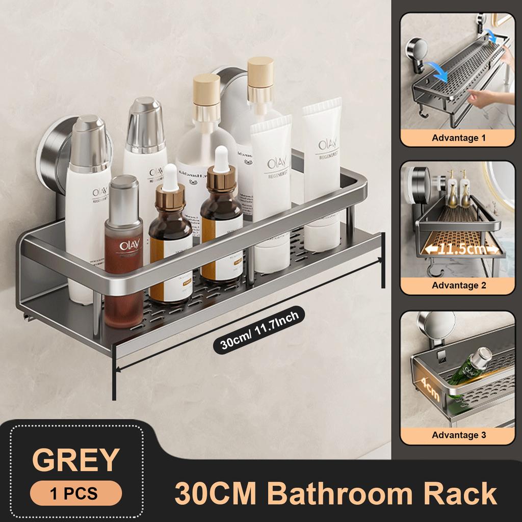 Bathroom Rack Bathroom Shelf Toilet Space Aluminum No Drill Hanging Rack Bathroom Organizer Hang On The Wall Suction Cup