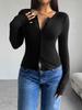 Women's Tops Y2K Solid Color Slim Cardigan Button Long Sleeve T-Shirt