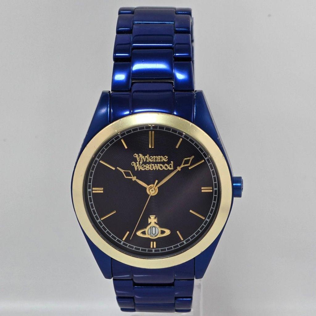 Used Vivienne Westwood St. James VV049NVNV Navy Blue Aluminum Date (Working, with box and bezel)