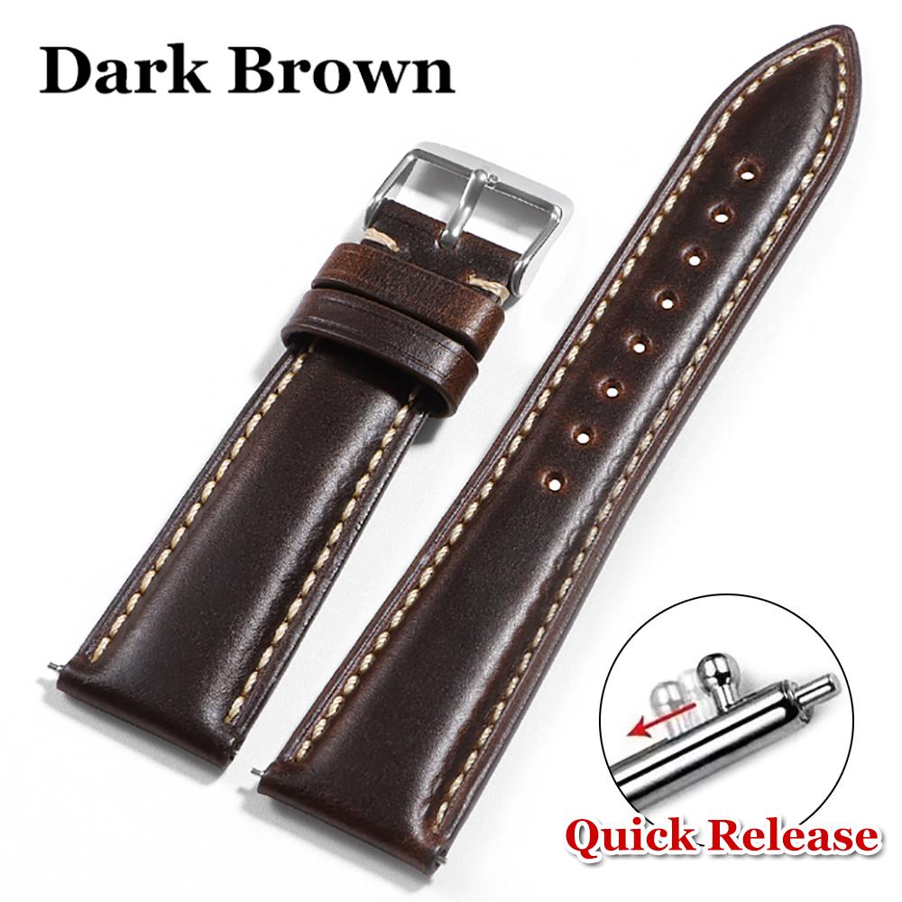 18mm 19mm 20mm 21mm 22mm for Omega Vintage Oil Wax Leather Watch Strap Brown Pin Buckle Head Layer Cowhide Watchband Accessories