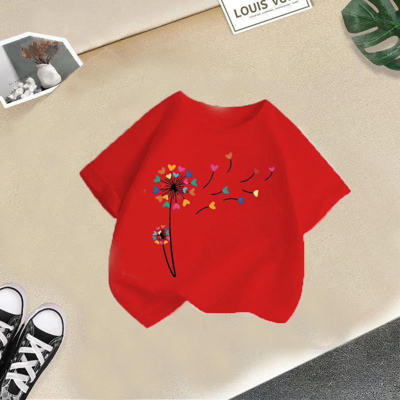 New Girls' Short Sleeved Children's T-shirt Fireworks Printed Versatile Middle and Small Children's Top Summer Fashion