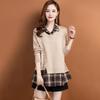 Frühling Herbst Gefälschte Zwei Stücke Pullover Mode Hemd Kragen Plaid Patchwork Gestrickte Pullover Tops Weibliche Pullover Mantel