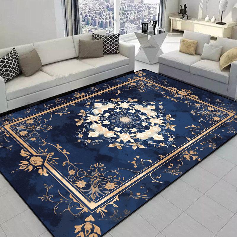Carpet for Living Room European Classical Blue Flower Carpet Non-slip Bedroom Large Area Floor Mat Washable Cloakroom Lounge Rug