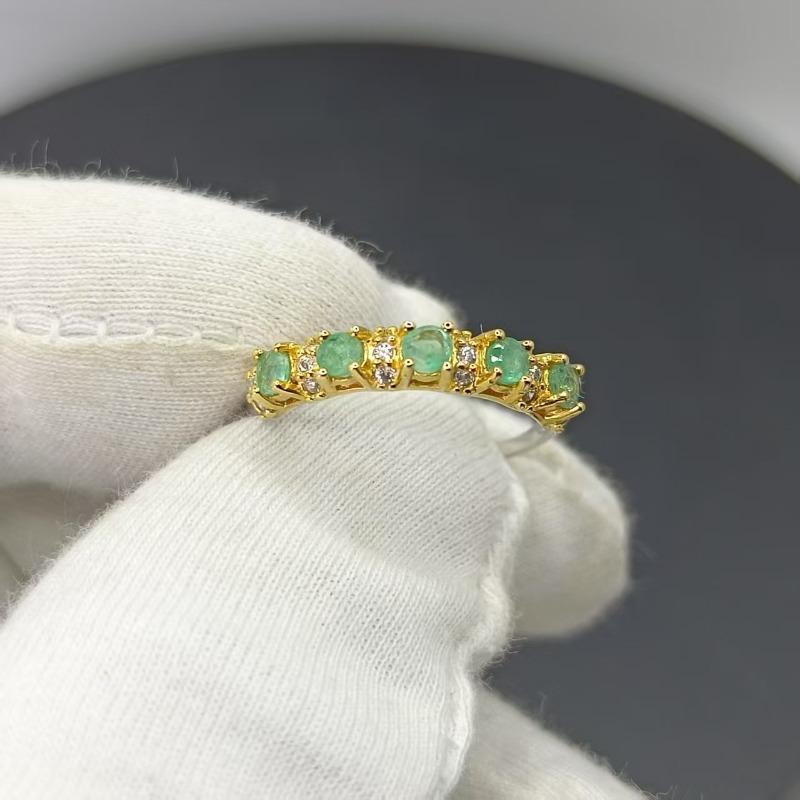 SACE GEMS 925 Sterling Silver 3MM Natual Emerald Rings for Women Engagement Cocktail Party  Jewelry