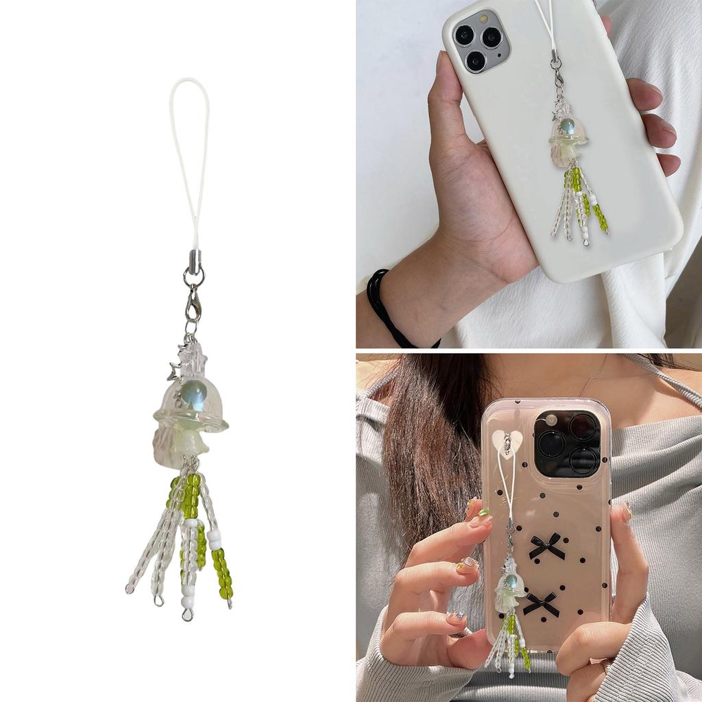 Lovely Jellyfish Pendant Handmade Beaded Phone Charm Portable Girls' Fashion Accessory for Mobiles Trendy Women Ladies