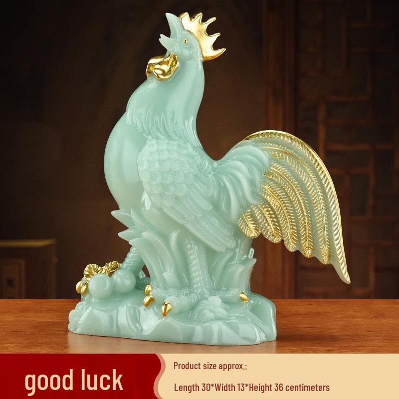 Prosperous Golden Rooster Ornament: Zodiac Rooster Display for Living Room or Office