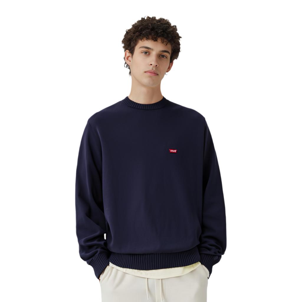 Levis Simple Comfortable Crew Neck Loose Long Sleeve Knit Sweater Men sweater Blue 0002E-0002