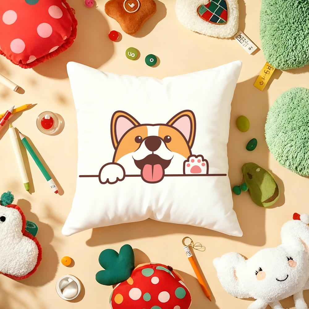 Cute Dog Waving Paw Cushion Cover Plush Fabric Soft Double-Sided Printed Sofa Warm Winter Home Child Gift Pillow Case