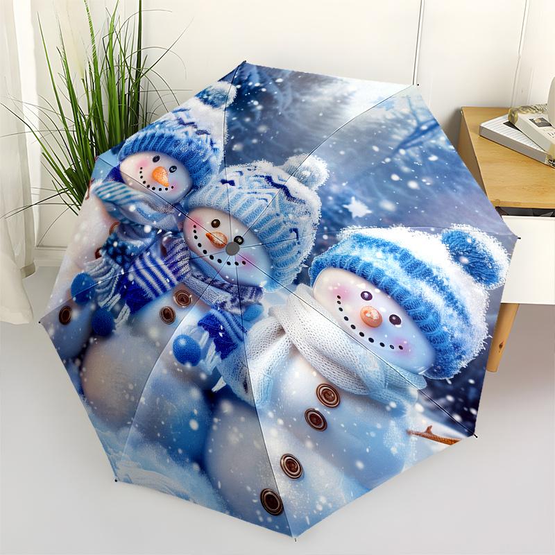 

Snowmen Winter Wonderland Theme 8 Bone Hand Automatic Folding Umbrella, Compact and Portable Design, A Perfect Gift for Birthday, Christmas