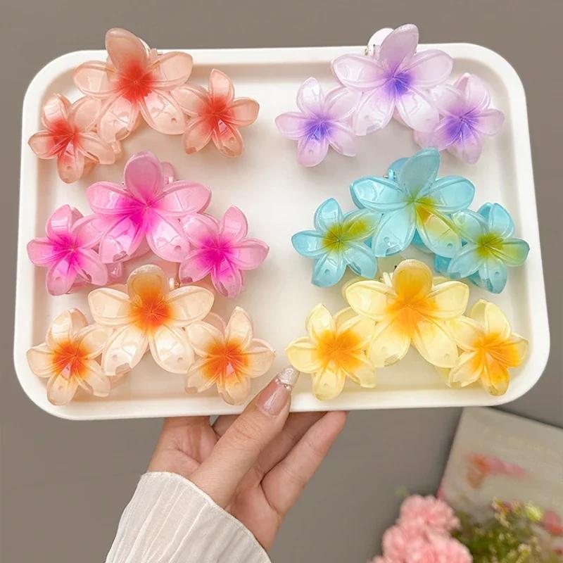 Korean Candy Color Flower Hair Claw Women Girls Flowers Shark Clip Sweet Large Gradient Crab Clamp Barrettes Hair Accessories