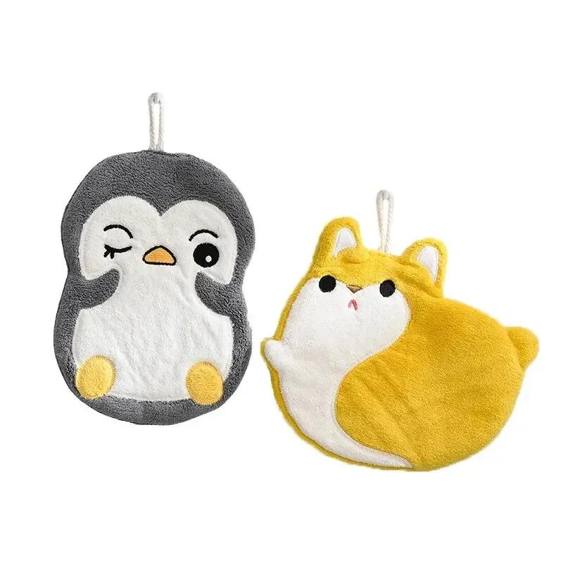 Cute Cartoon Towel Can Be Hung Kitchen Absorbent Hand-drying Rag Three-layer Thickened Coral Velvet Handkerchief