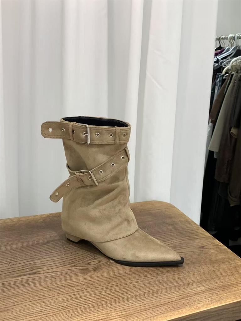 Blockabsatz Spitzhose Martin Stiefel Damenstiefel 2025 Frühling und Herbst Kaffee Merad Western Cowboy Skinny Stiefel