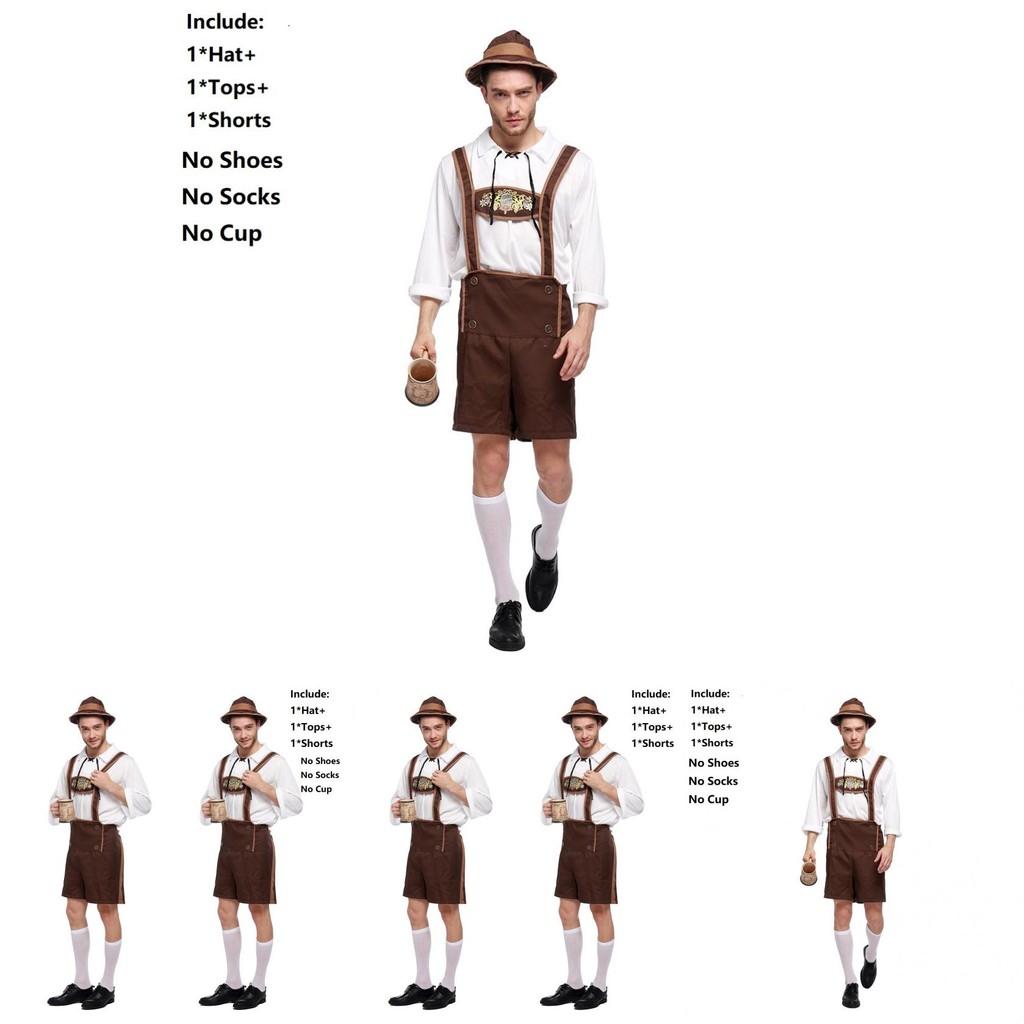 Stylish Men Oktoberfest Clothing Cosplay Costume Featuring Solid Shirt And Suspenders