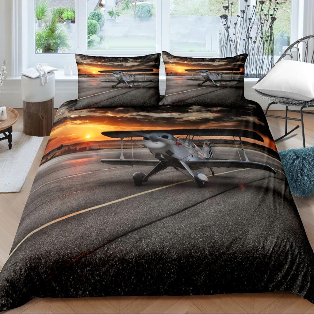 Aircraft Three-Piece Quilt Cover 3D Digital Printing Bedding Set Four Seasons Bed Cover