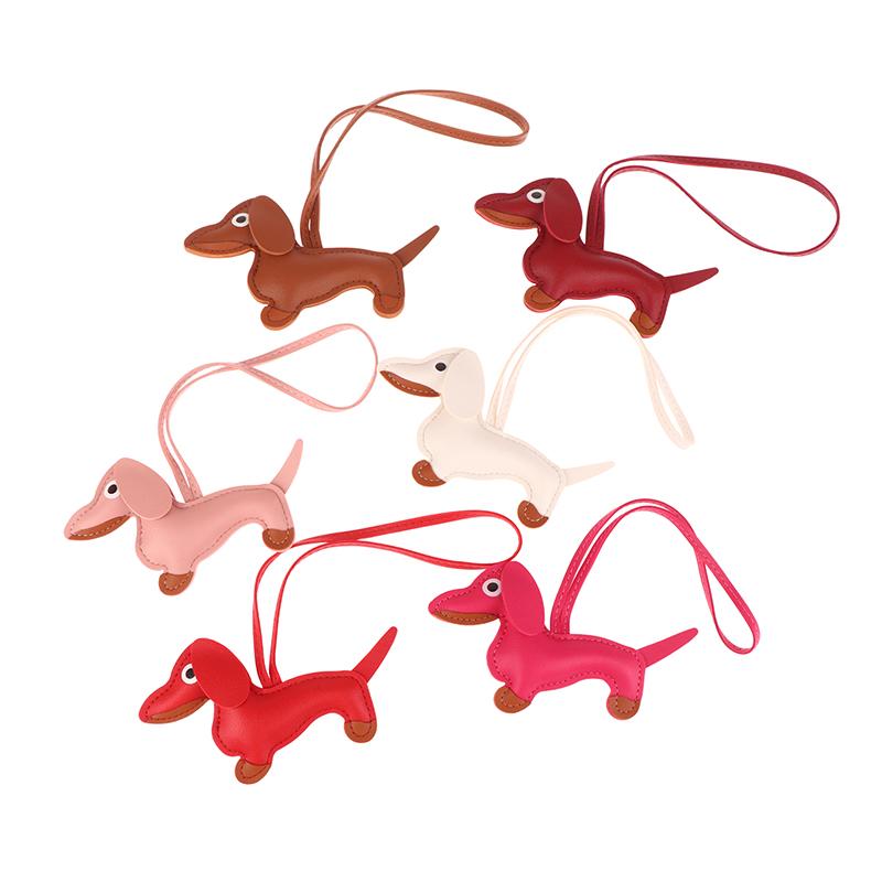 1Pc Men'S Car Dachshund Keychain Pu Leather Dog Keychains  For Women