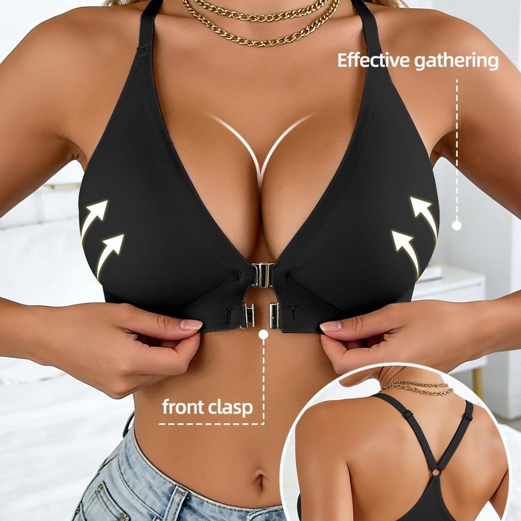 European Seamless Deep V Bra for Women, Gathered Side Bust Coverage Anti-Sagging Daily Comfort Intimates