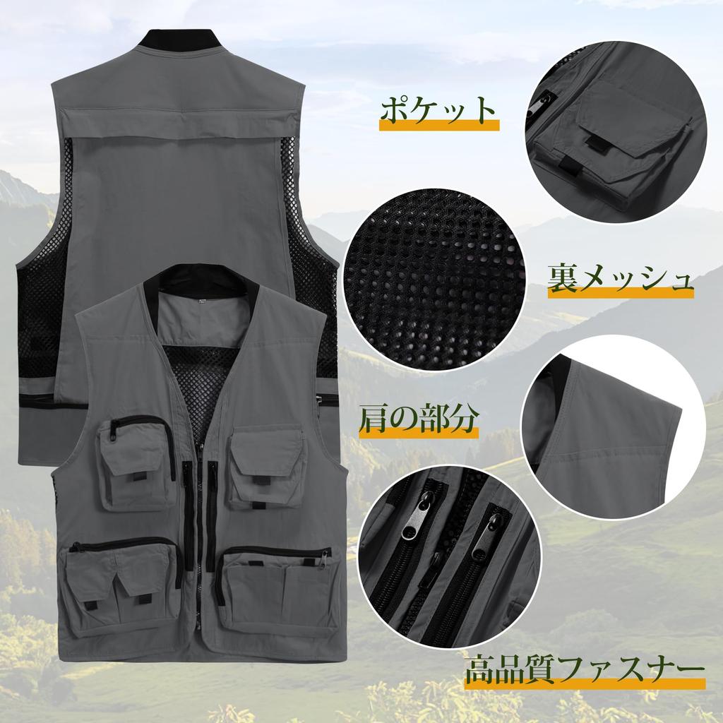 Mesh Photographer Fishing Summer Work Detachable for Plus Sizes Available [YOUTHUP] Men's Vest, Vest, Vest, Vest, Multi-Pocket, Back, Breathable,