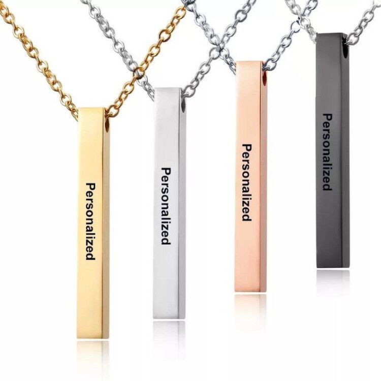 Personalized Vertical Bar Necklace Four Sided Custom Names Necklace Pendant Message For Women