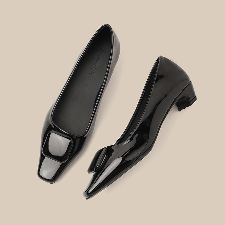 New square head medium thick heel shallow mouth single shoes square buckle versatile commuting one pedal Mary Jane women's single shoes