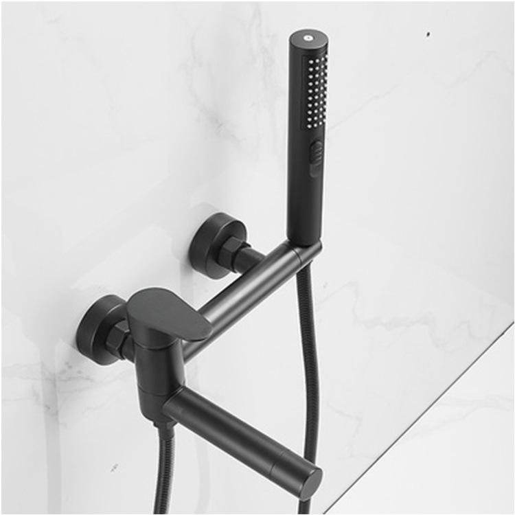 Black Brass Bathroom Bathtub Faucet Set with Shower Head and Hot/Cold Mixer Valve