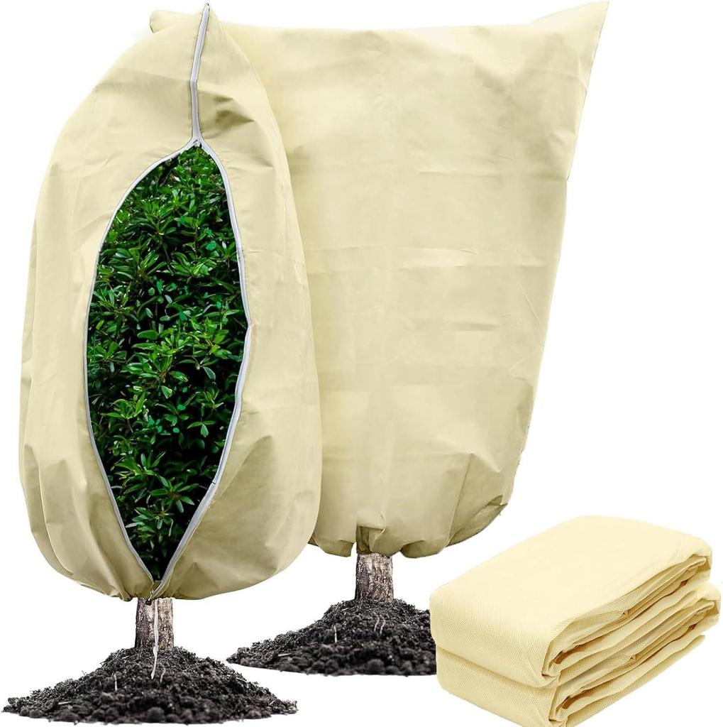 Thickened Non-woven Plant Frost Protection Cover with Drawstring - Winter Warmth & Dustproof Anti-freeze Shield