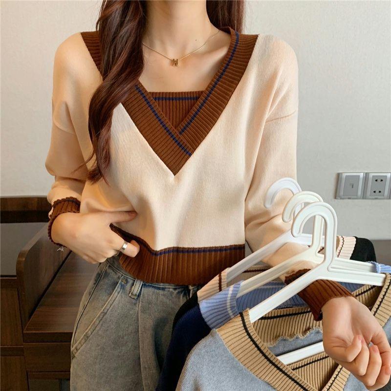 Elegant Knitted V Neck Pullover Sweater Women's Autumn and Winter Fashion Loose Outer Bottoming Shirt 2025 New Casual Simple Short Tops Clothing