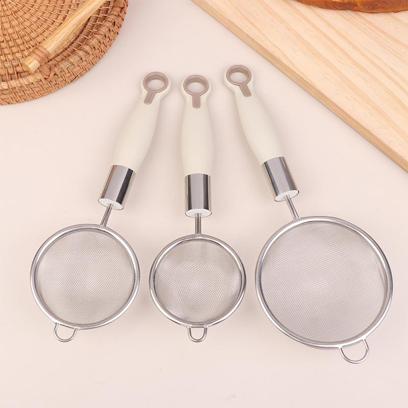 1/3Pcs 304 Stainless Steel Fine Mesh Strainer Flour Sieve Juice Filter Colander With Plastic Handle Oil Strainer Spoon