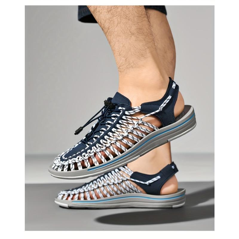 Men's Knitted Closed Toe Summer Sandals, Breathable and Non Slip Shoes with Elastic Shoelaces, Suitable for Outdoor Leisure, Spring and Summer Wear