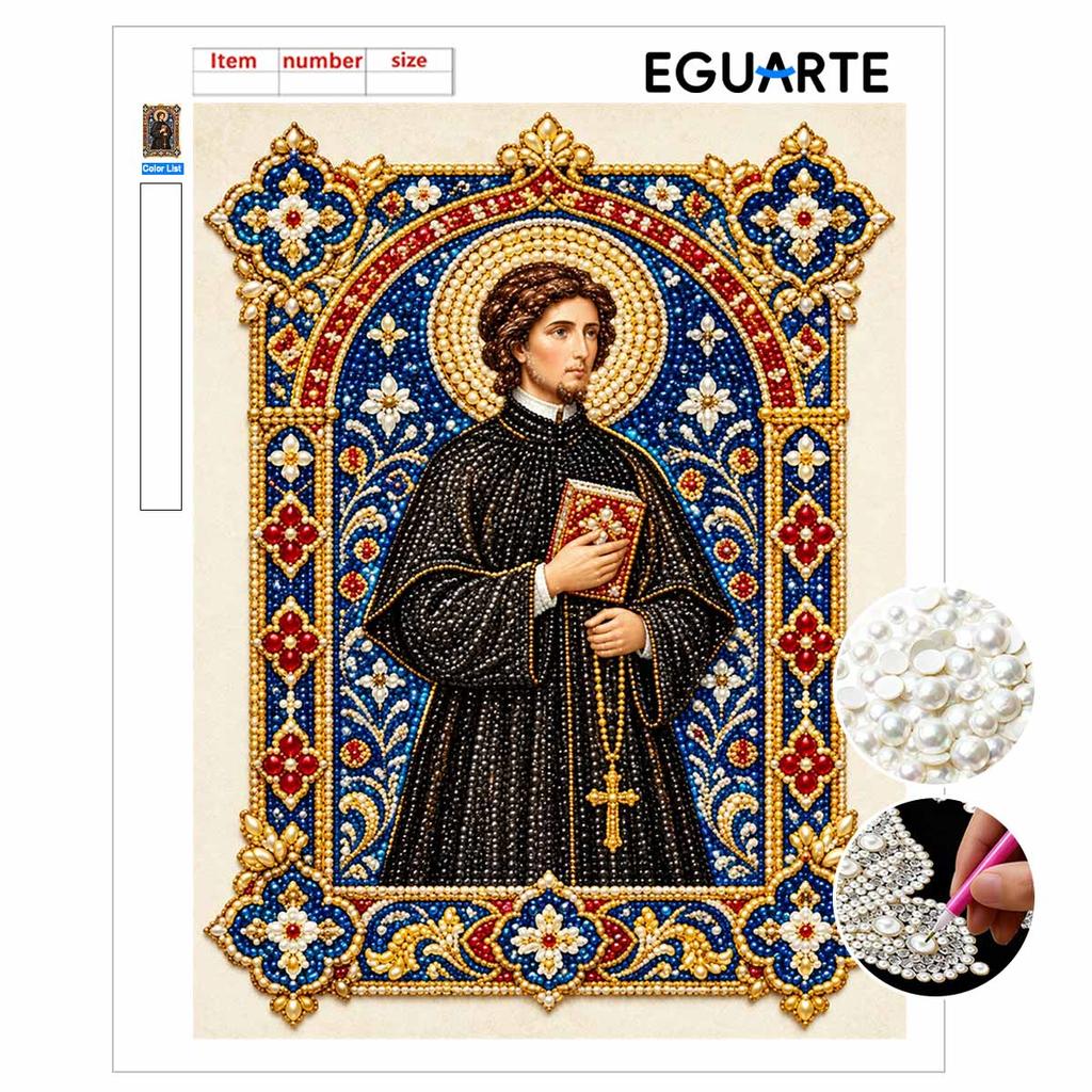 5D Framed Pearl Painting Kit Saint Religious Christian Icon Pattern Sparkling Bead Art Canvas Ready to Display Romantic Home Decor Gift