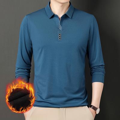 New Velvet and Thickened Winter Men's Long-sleeved POLO Shirt with Lapel Casual Casual Warm Base for Young and Middle-aged Men's Fashion