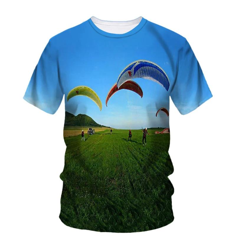 Tricou cu Model Parapantă Parapantă pentru Bărbați Sky Scape Imprimat 3D Mânecă Scurtă Modă de Vară Tricouri Street Gât Rotund