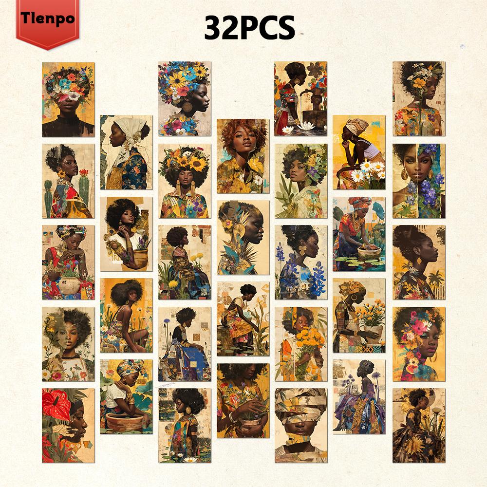 

32pcs, Black Women Portrait Postcards, Feminine Charm, Birthday/Anniversary Gifts, Collectibles, Suitable for Gifting, Mailable.