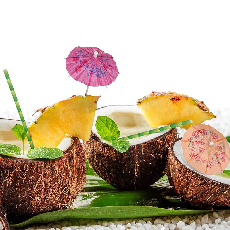 50Pcs Tropical Palm Tree Paper Umbrella Cocktail Food Fruit Picks Cupcake Toppers Hawaiian Birthday Party Wedding Decorations