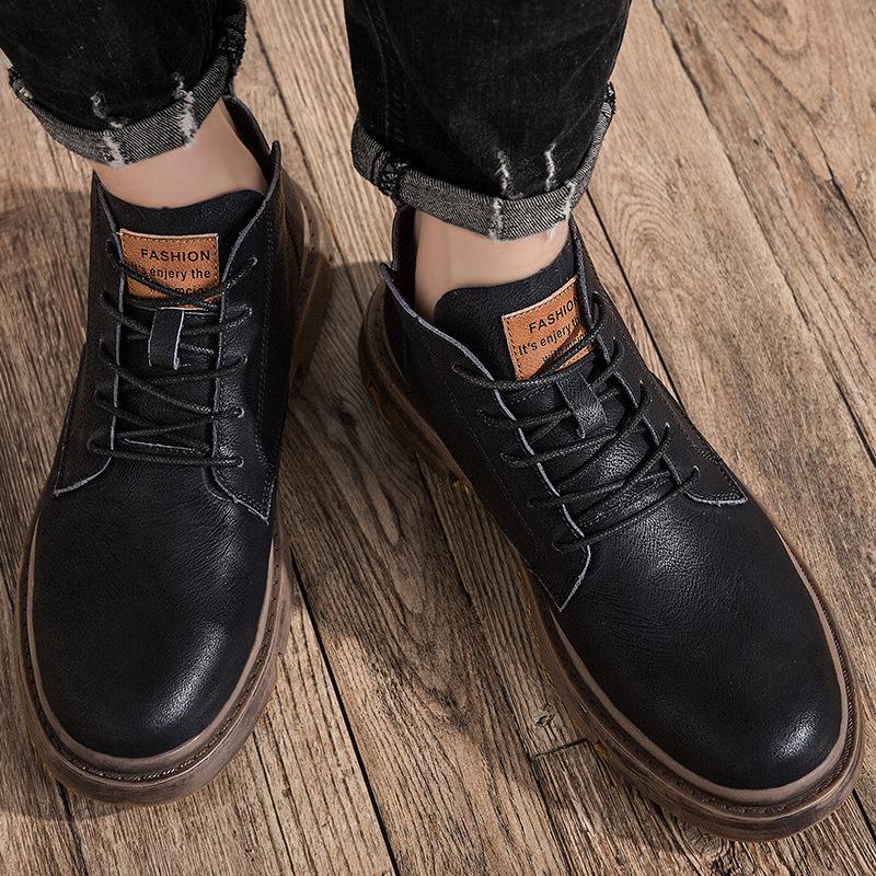 Podzimní a zimní britská holínka Martin pánské vysoké retro kožené boty středně vysoké boty pro volný čas fleece tepelné nástroje krátké boty pánské trendy boty