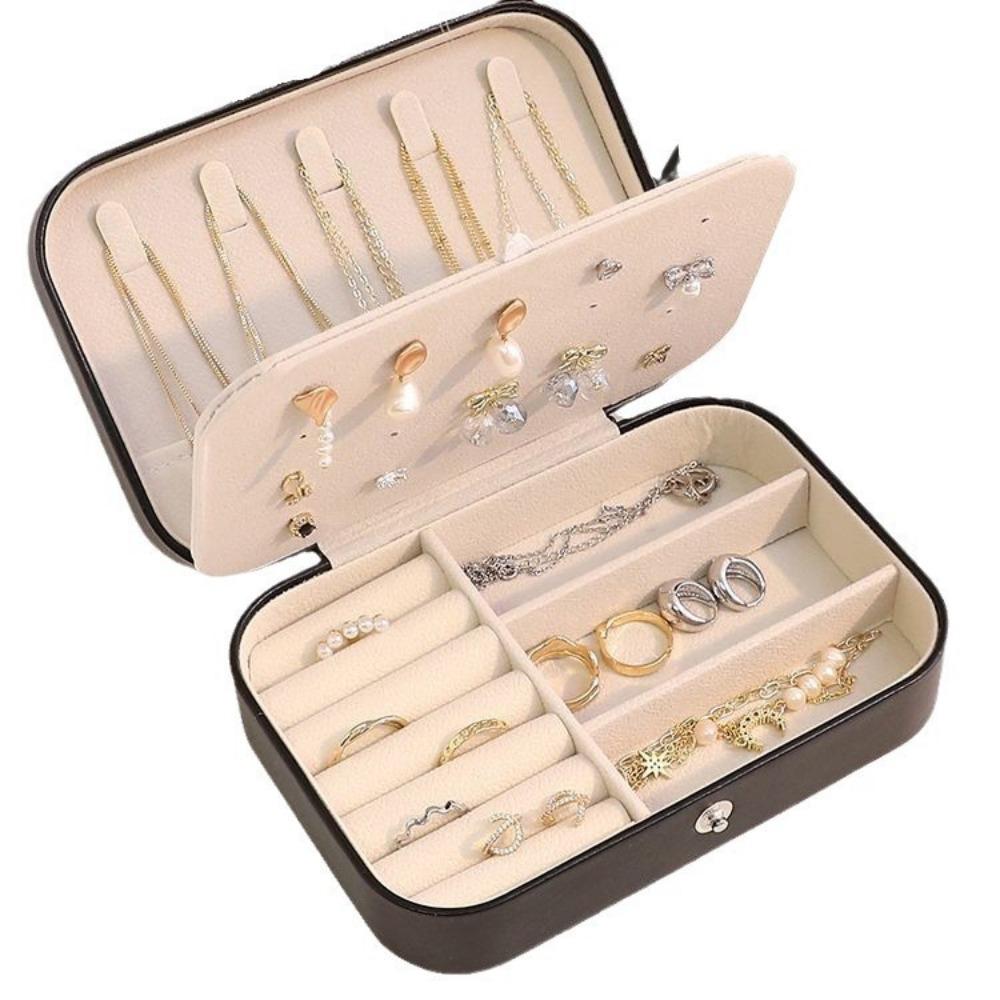 Portable Jewelry Box Jewelry Organizer Display Travel Jewelry Case Boxes Button Leather Storage Zipper Jewelers