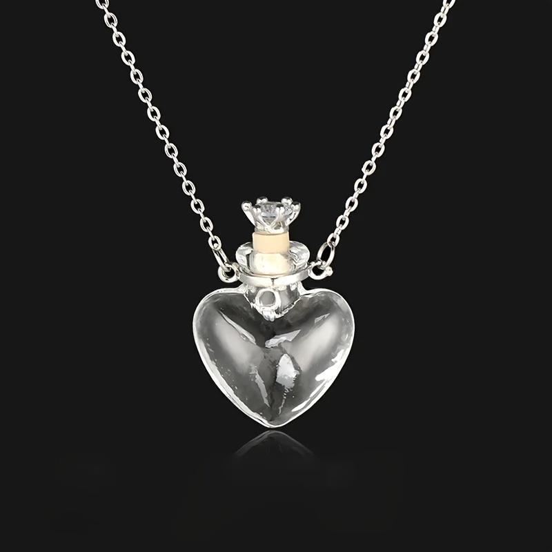 [Elegant Heart Pendant] Elegant Heart Pendant Necklace | Glass-Enclosed with Crown Charm | Alloy Chain Jewelry for Women, Casual Attire & Special Occa Love