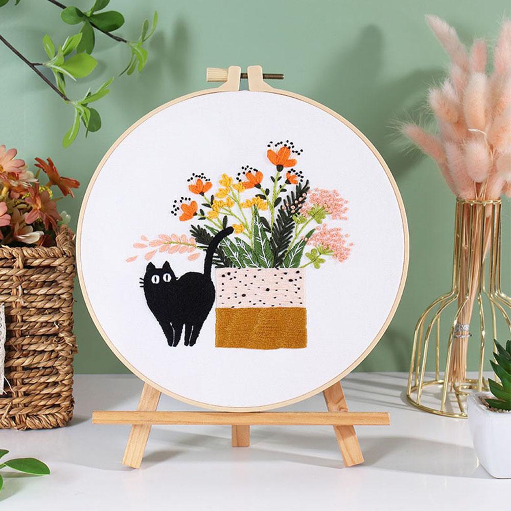 DIY Embroidery Needlework Kit Tool For Beginners Home Sewing Handcraft Embroidered Set Dynamic Black Cat Pattern Wall Decoration