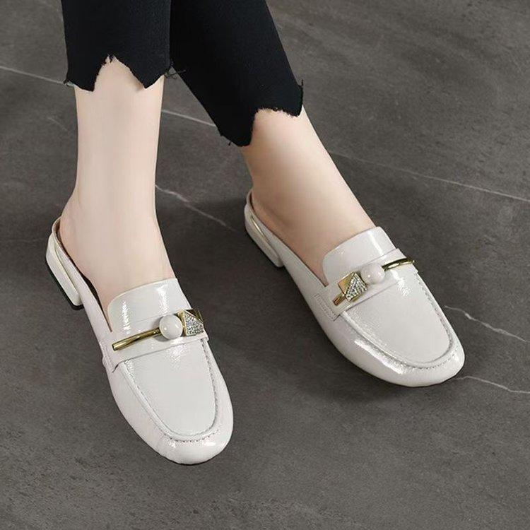2025 summer new cool slippers women's bag head one-word outer wear middle heel fashion rhinestone soft bottom versatile half slippers