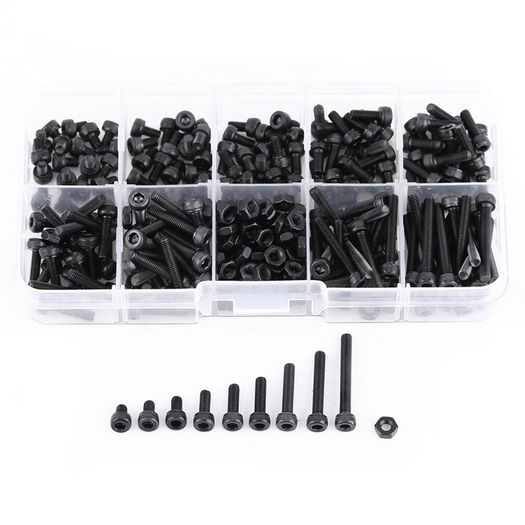 280 stk Eske M3 Cap Head Sekskant Bolt Skrue Mutter Metrisk Maskin Festeutstyr Sortiment Sett