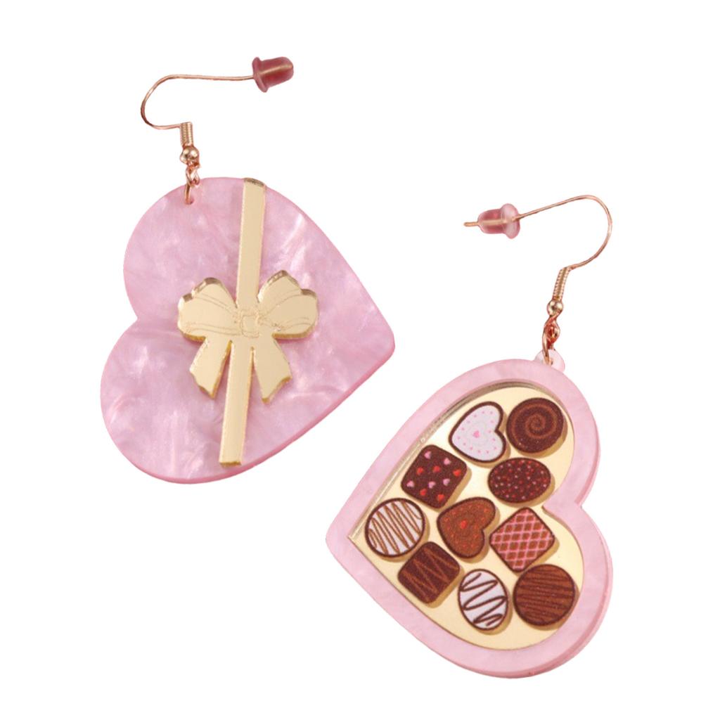 Stylish Heart Shaped Gift Box Earrings Trendy Ear Studs Chocolate Bowknot Ear Rings Fashionable Valentine's Day Jewelry